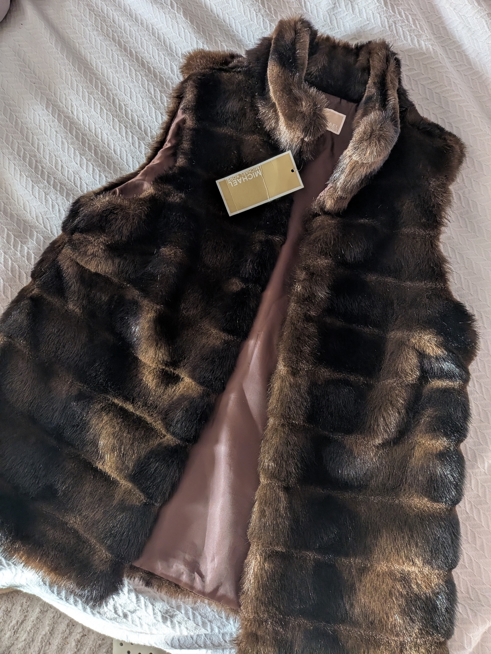 Michael Kors NWT Dark Brown Faux Mink Fur Vest with Plush Collar